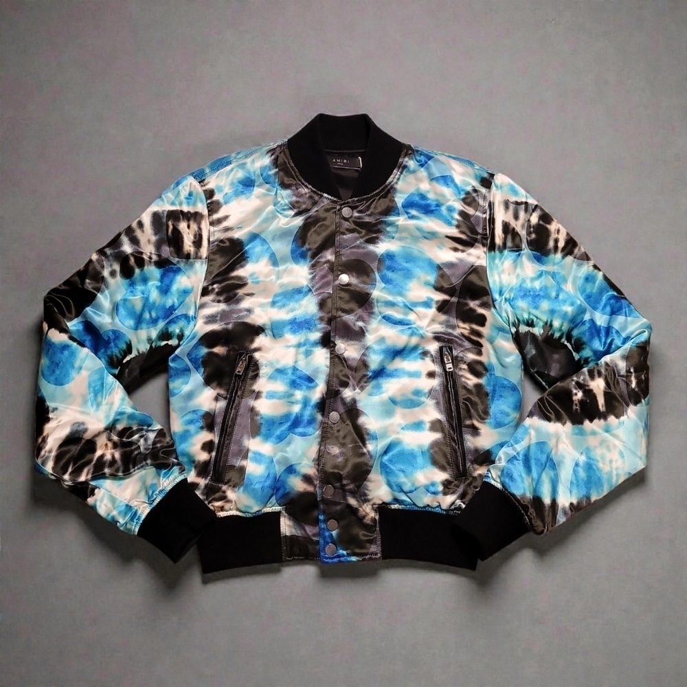 $1690 AMIRI Blue Tie Dye Hearts Bomber Jacket - Picture 2 of 2